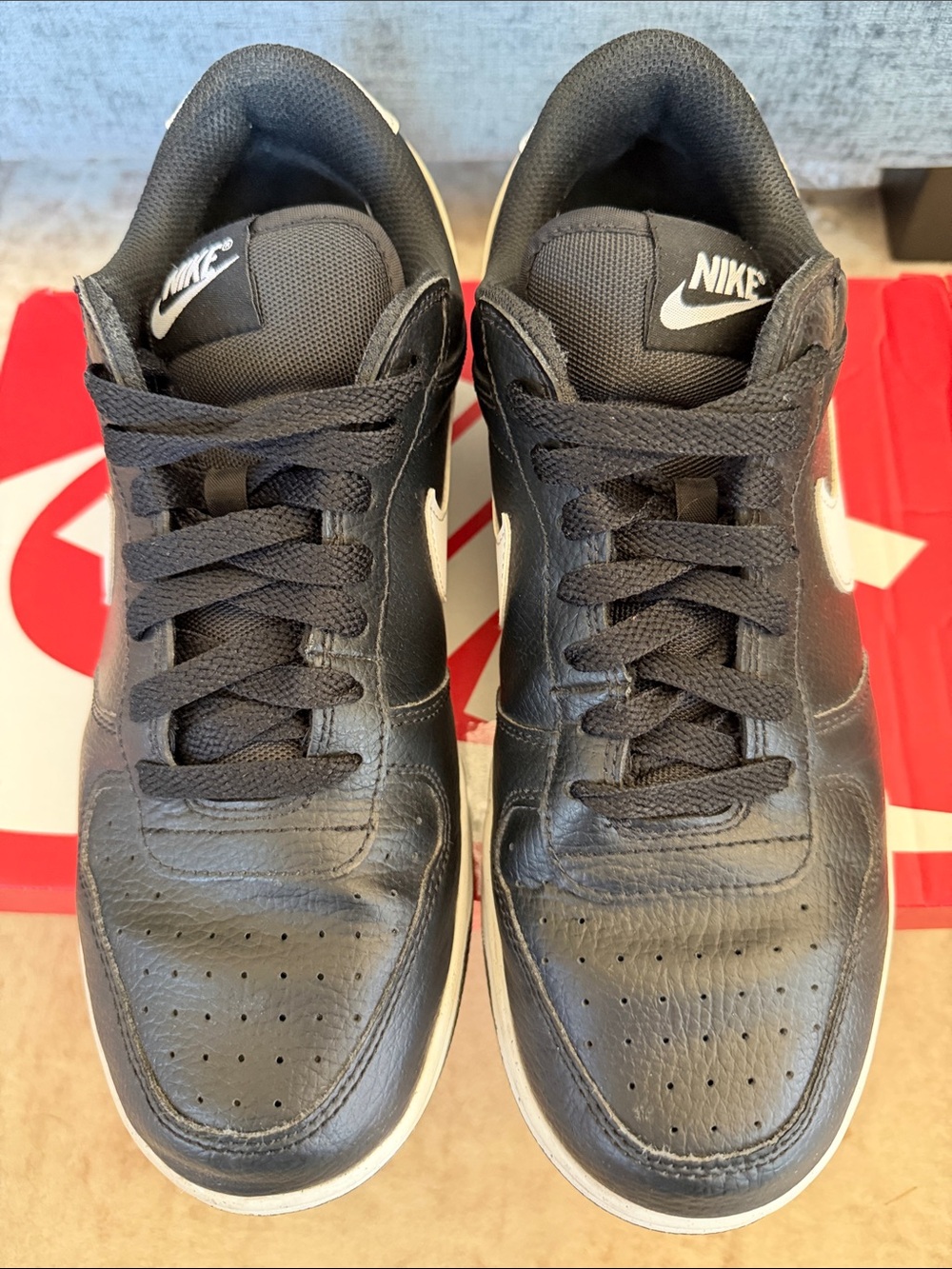 Nike Big Low Black Leather Sneakers with White Swoosh